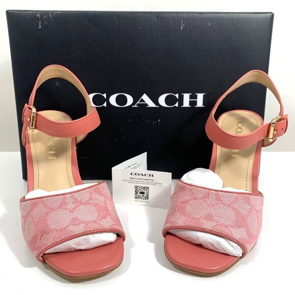 COACH Maddy Pink Signature Strappy Sandal Block Heel Womens SZ 5B C8930 NIB - Picture 1 of 10